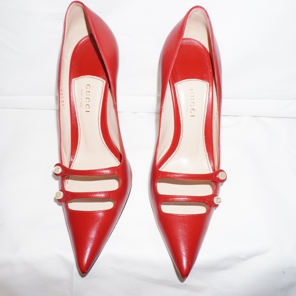 Gucci/Malaga kid/ Hibiscus Red Pumps - Picture 2 of 7